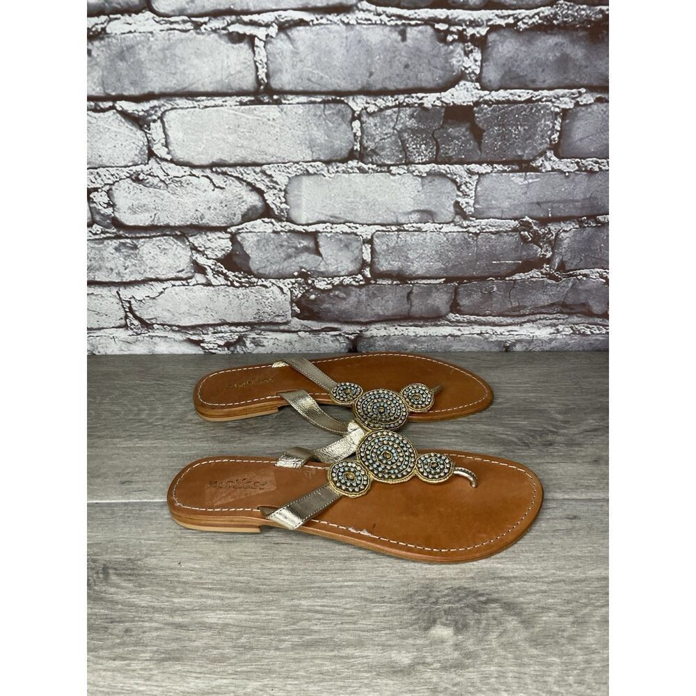 Matisse Silver Leather Beaded Embellished Flat Thong Sandals Women’s 11M US/42EU